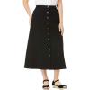 Woman Within Plus Size Perfect Side-Elastic All-Cotton Button Front Denim Jeans Skirt(Black)