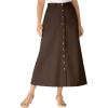 Woman Within Plus Size Perfect Side-Elastic All-Cotton Button Front Denim Jeans Skirt(Chocolate)