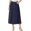 Woman Within Plus Size Perfect Side-Elastic All-Cotton Button Front Denim Jeans Skirt(Indigo)