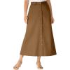 Woman Within Plus Size Perfect Side-Elastic All-Cotton Button Front Denim Jeans Skirt(Toffee)