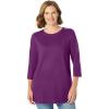 Woman Within Plus Size Perfect Three-Quarter Sleeve Crewneck Tee(Plum Purple)