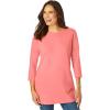 Woman Within Plus Size Perfect Three-Quarter Sleeve Crewneck Tee(Sweet Coral)