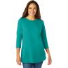 Woman Within Plus Size Perfect Three-Quarter Sleeve Crewneck Tee(Waterfall)