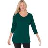 Woman Within Plus Size Perfect Three-Quarter Sleeve V-Neck Tee (Petite Available)(Emerald Green)