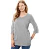 Woman Within Plus Size Perfect Three-Quarter Sleeve V-Neck Tee (Petite Available)(Heather Grey)