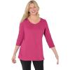 Woman Within Plus Size Perfect Three-Quarter Sleeve V-Neck Tee (Petite Available)(Raspberry)