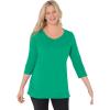 Woman Within Plus Size Perfect Three-Quarter Sleeve V-Neck Tee (Petite Available)(Tropical Emerald)