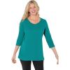 Woman Within Plus Size Perfect Three-Quarter Sleeve V-Neck Tee (Petite Available)(Waterfall)