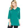 Woman Within Plus Size Perfect Three-Quarter Sleeve V-Neck Tunic(Waterfall)