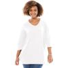 Woman Within Plus Size Perfect Three-Quarter Sleeve V-Neck Tunic(White)