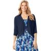 Woman Within Plus Size Rib Trim Cardigan Shrug(Navy)
