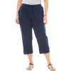 Woman Within Plus Size Seersucker Pull-On Elastic-Waist Capri Pants(Navy)