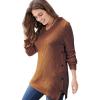 Woman Within Plus Size Side Button V-Neck Waffle Knit Sweater(Antique Copper)