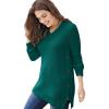 Woman Within Plus Size Side Button V-Neck Waffle Knit Sweater(Emerald Green)