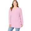 Woman Within Plus Size Side Button V-Neck Waffle Knit Sweater(Pink)
