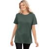 Woman Within Plus Size Waffle Thermal Satin Trim Tee(Pine)