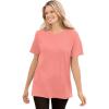 Woman Within Plus Size Waffle Thermal Satin Trim Tee(Sweet Coral)