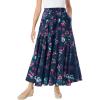 Woman Within Plus Size Wide Elastic Waist Skirt(Navy Painterly Floral)