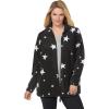 Woman Within Plus Size Zip-Front Microfleece Jacket Long Oversized Fleece(Black White Stars)