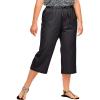 ellos Plus Size Linen-Blend Drawstring Capris(Black)
