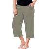 ellos Plus Size Linen-Blend Drawstring Capris(Olive Grey)