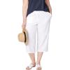ellos Plus Size Linen-Blend Drawstring Capris(White)