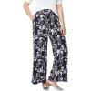 ellos Plus Size Wide-Leg Soft Pants with Back Elastic(Navy Floral Print)