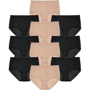 Comfort Choice Plus Size Full Coverage Cotton Brief 10-Pack(Nude Black Pack)
