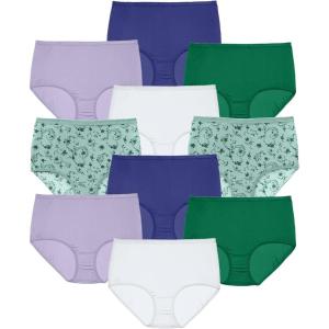 Comfort Choice Plus Size Full Coverage Nylon Brief 10-Pack(Swirl Floral Pack)