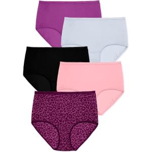 Comfort Choice Plus Size Full Coverage Nylon Brief 5-Pack(Berry Animal Pack)