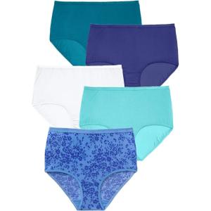 Comfort Choice Plus Size Full Coverage Nylon Brief 5-Pack(Flower Pack)