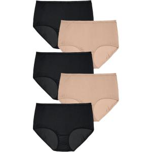 Comfort Choice Plus Size Full Coverage Nylon Brief 5-Pack(Nude Black Pack)