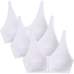 Comfort Choice Women’s Plus Size 3-Pack Front-Close Cotton Wireless Bra(White Pack)