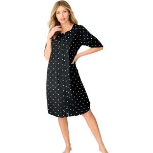 Dreams & Co. Plus Size Short French Terry Zip-Front Robe(Black Dot)