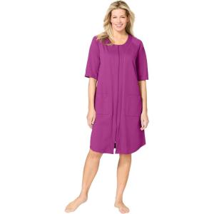 Dreams & Co. Plus Size Short French Terry Zip-Front Robe(Rich Magenta)