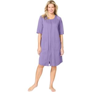 Dreams & Co. Plus Size Short French Terry Zip-Front Robe(Soft Iris)