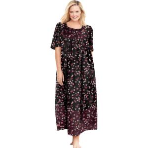 Only Necessities Women’s Plus Size Bib Front Lounger House Dress, Nightgown(Black Floral)