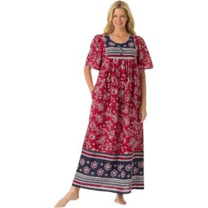 Only Necessities Women’s Plus Size Bib Front Lounger House Dress, Nightgown(Classic Red Print)