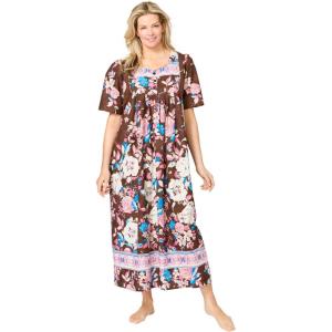 Only Necessities Women’s Plus Size Bib Front Lounger House Dress, Nightgown(French Toast Romantic Floral)