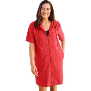 Swimsuits For All Swim 365 Women’s Plus Size Hooded Terry Swim Cover Up(Melon)