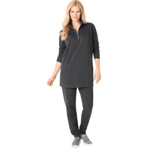Woman Within Plus Size 2-Piece Fleece Sweatshirt Set(Black)