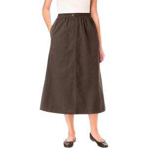 Woman Within Plus Size 7-Day Elastic-Waist All-Cotton Pull-On Denim Jeans Skirt(Chocolate)