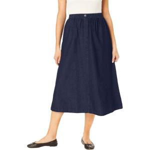 Woman Within Plus Size 7-Day Elastic-Waist All-Cotton Pull-On Denim Jeans Skirt(Indigo)