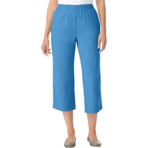 Woman Within Plus Size 7-Day Elastic-Waist Pull-On Cotton Denim Capri Jeans(Azure Blue)