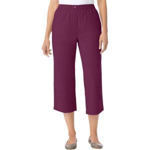 Woman Within Plus Size 7-Day Elastic-Waist Pull-On Cotton Denim Capri Jeans(Deep Claret)
