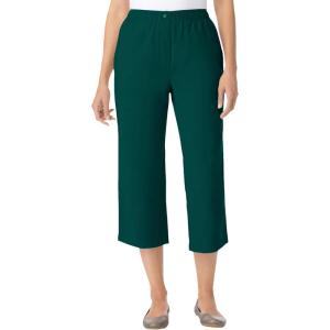 Woman Within Plus Size 7-Day Elastic-Waist Pull-On Cotton Denim Capri Jeans(Emerald Green)