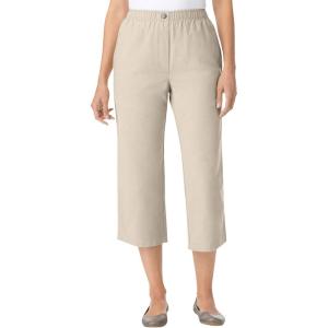 Woman Within Plus Size 7-Day Elastic-Waist Pull-On Cotton Denim Capri Jeans(Natural Khaki)