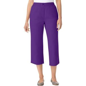 Woman Within Plus Size 7-Day Elastic-Waist Pull-On Cotton Denim Capri Jeans(Radiant Purple)