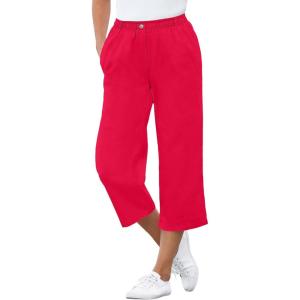Woman Within Plus Size 7-Day Elastic-Waist Pull-On Cotton Denim Capri Jeans(Vivid Red)