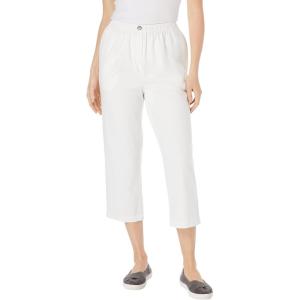 Woman Within Plus Size 7-Day Elastic-Waist Pull-On Cotton Denim Capri Jeans(White)